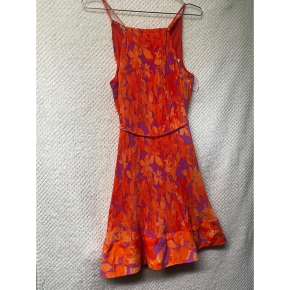 TAYLOR Sun Dress Orange Floral Pleated Tie Waist Flowy Small Cruise Summer NWT - Picture 2 of 12